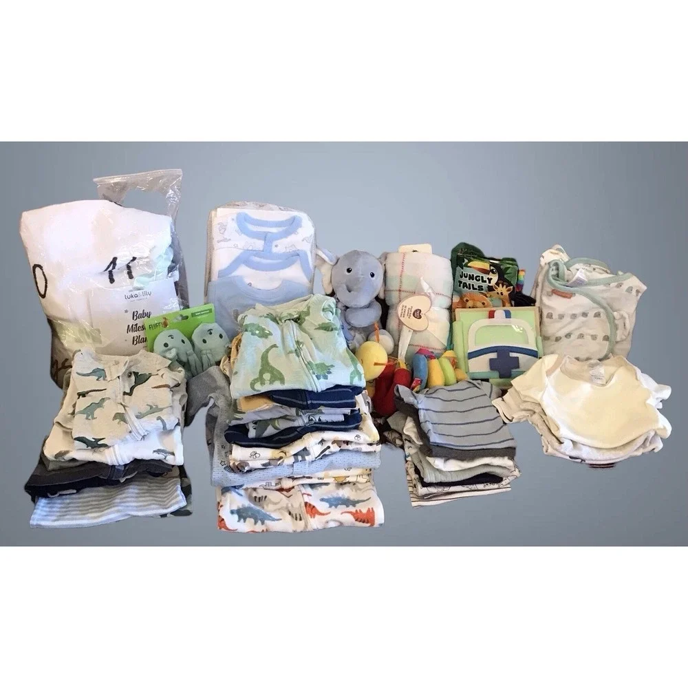 Baby Boy Preemie Newborn 0-3 Months Carter's Pajamas Onesies Lot Bundle & More
